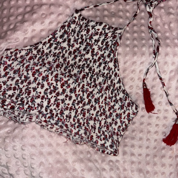 Red and Black Patterned Halter Top - Picture 1 of 2